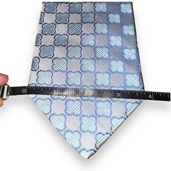 Dion Neckwear Light Blue Clover 100% Silk Handmade Tie - Picture 2 of 5